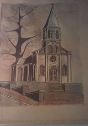 L'église de Dublineau peinture de F - F BERGER