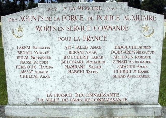 Stèle des 20 membres de la FPA tués en opération au carré militaire du cimetière parisien de Thiais