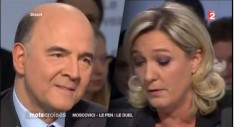 Pierre Moscovici face à Marine Le Pen (Copie d'écran de l'émission Mots Croisés sur France 2)